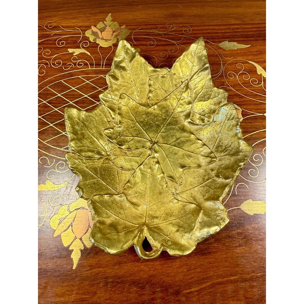 Vintage Brass Ivy‎ Leaf Dish • Cambron Solid Brass Trinket Tray Catchall
